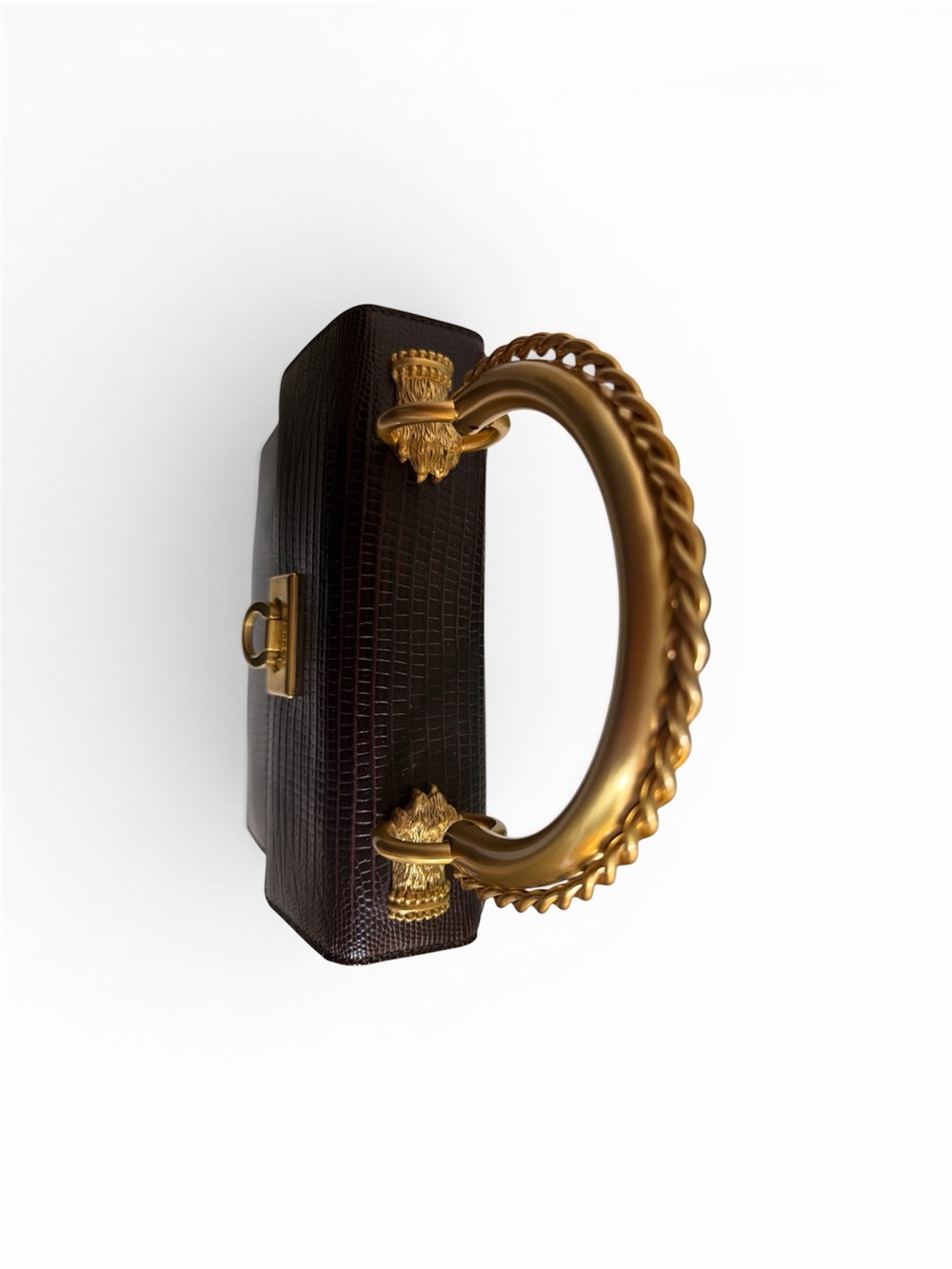 Gianfranco Ferre Dark Brown Croc-Embossed Top-Handle Satchel with Gold Hardware - Picture 7 of 10